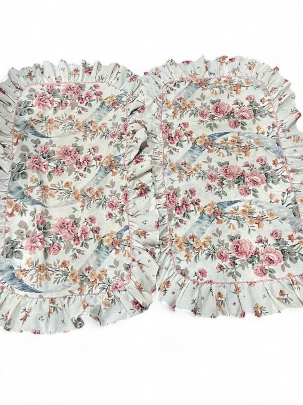 Floral Ruffled Pillow Sham Set in Dusty Rose and Sage